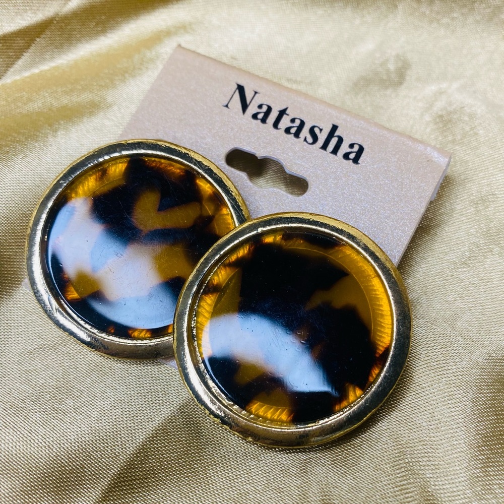 Natasha Statement Costume Jewelry-Tortoise and Gold  Earrings.